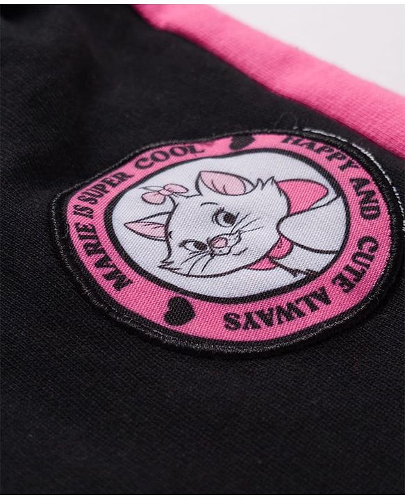 Babyhug Disney Terry Knit Full Length Track Pant With Marie Graphics & Badge Detailing - Black