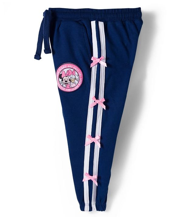Babyhug Disney Terry Knit Full Length Track Pant With Minnie Mouse Graphics & Bow Detailing - Navy Blue