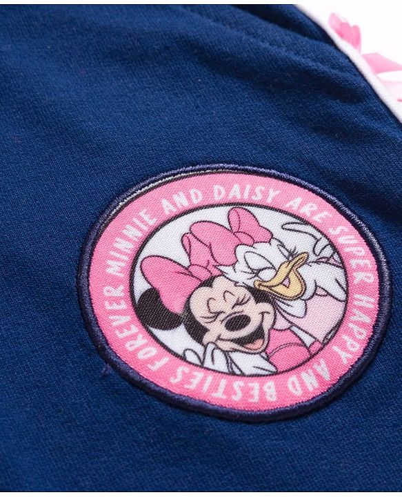 Babyhug Disney Terry Knit Full Length Track Pant With Minnie Mouse Graphics & Bow Detailing - Navy Blue