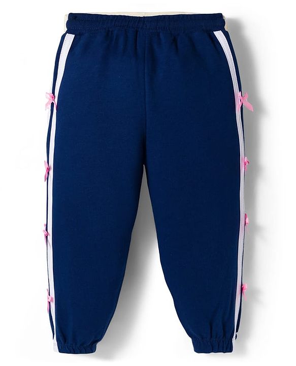 Babyhug Disney Terry Knit Full Length Track Pant With Minnie Mouse Graphics & Bow Detailing - Navy Blue
