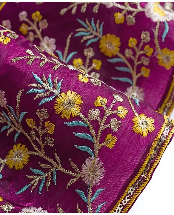 Babyhug Glass Woven Half Puffed Sleeves Floral & Sequin Embroidered Choli Lehenga Set with Dupatta - Wine