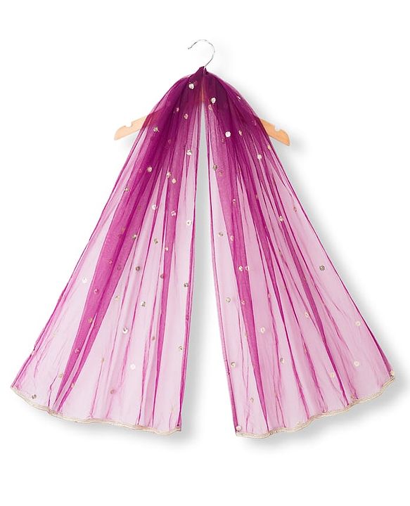 Babyhug Glass Woven Half Puffed Sleeves Floral & Sequin Embroidered Choli Lehenga Set with Dupatta - Wine
