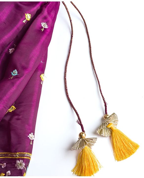 Babyhug Glass Woven Half Puffed Sleeves Floral & Sequin Embroidered Choli Lehenga Set with Dupatta - Wine