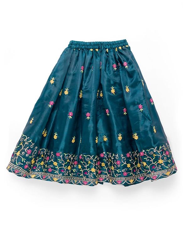 Babyhug Half Sleeves Floral Embroidered  Choli Lehenga & Dupatta Set - Teal