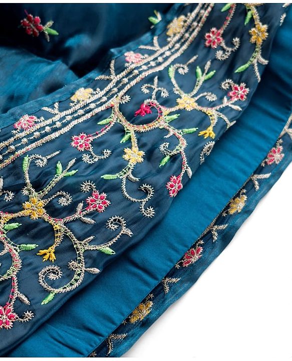 Babyhug Half Sleeves Floral Embroidered  Choli Lehenga & Dupatta Set - Teal