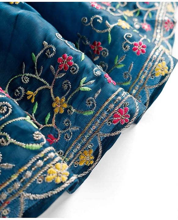 Babyhug Half Sleeves Floral Embroidered  Choli Lehenga & Dupatta Set - Teal