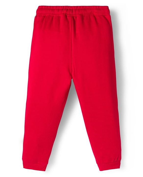Babyhug Disney Terry Knit Full Length Track Pant With Minnie Mouse Graphics Badge & Bow Detailing - Red