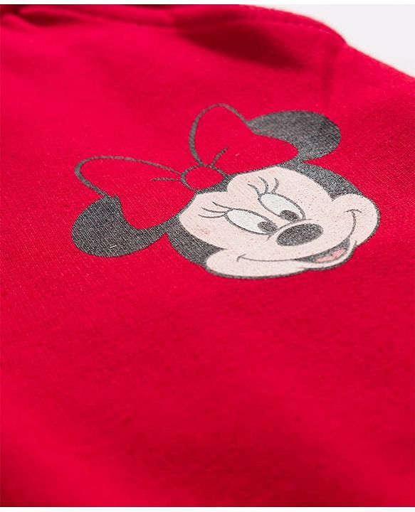 Babyhug Disney Terry Knit Full Length Track Pant With Minnie Mouse Graphics Badge & Bow Detailing - Red