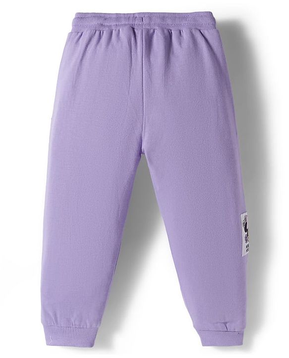 Babyhug Disney Terry Knit Full Length Lounge Pant With Minnie Mouse Graphics & Schiffli Pocket Detailing - Lavender