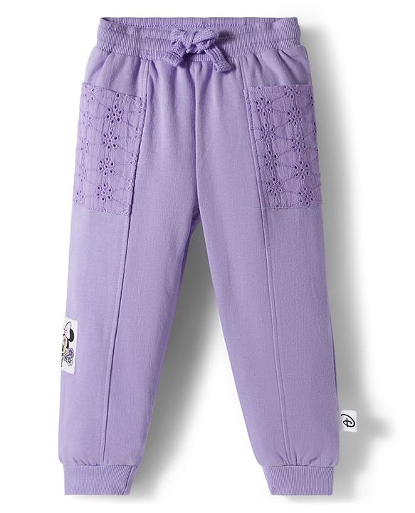 Babyhug Disney Terry Knit Full Length Lounge Pant With Minnie Mouse Graphics & Schiffli Pocket Detailing - Lavender
