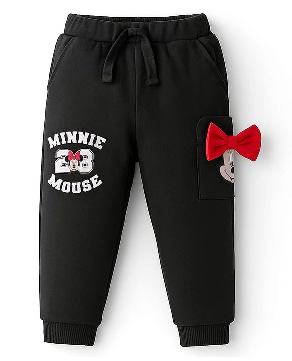Babyhug Disney Terry Knit Trackpant with Minnie Mouse Graphics and Applique Detailing - Black