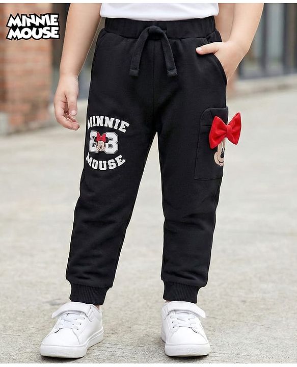 Babyhug Disney Terry Knit Trackpant with Minnie Mouse Graphics and Applique Detailing - Black