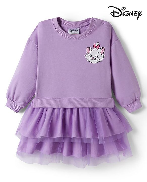 Babyhug Disney Terry Knit Drop Shoulder Full Sleeves Oversized Frock With Front and Back Marie & Friends Graphics - Lavender