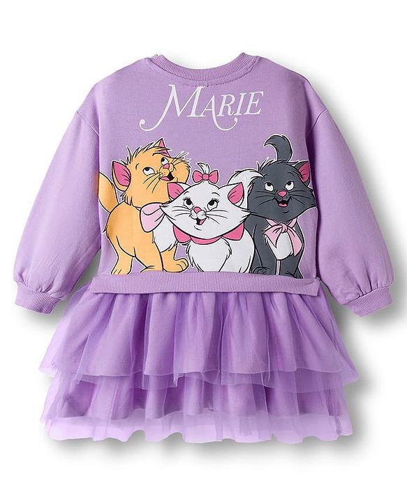 Babyhug Disney Terry Knit Drop Shoulder Full Sleeves Oversized Frock With Front and Back Marie & Friends Graphics - Lavender