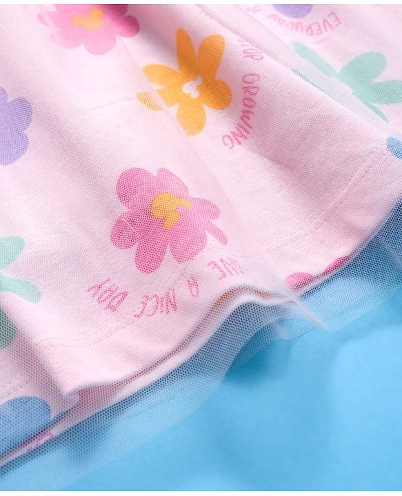 Babyhug Disney Single Jersey Knit Full Sleeves Frock With Minnie Mouse Graphics & Mesh Detailing - Pink