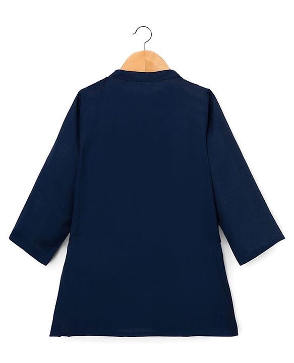Babyhug Woven Full Sleeves Solid Kurta Payjama Set with Embroidered Jacket - Navy