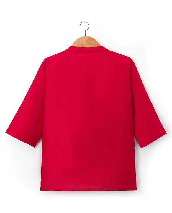 Babyhug Woven Full Sleeves Kurta Pajama & Embriodered Jacket Set - Red