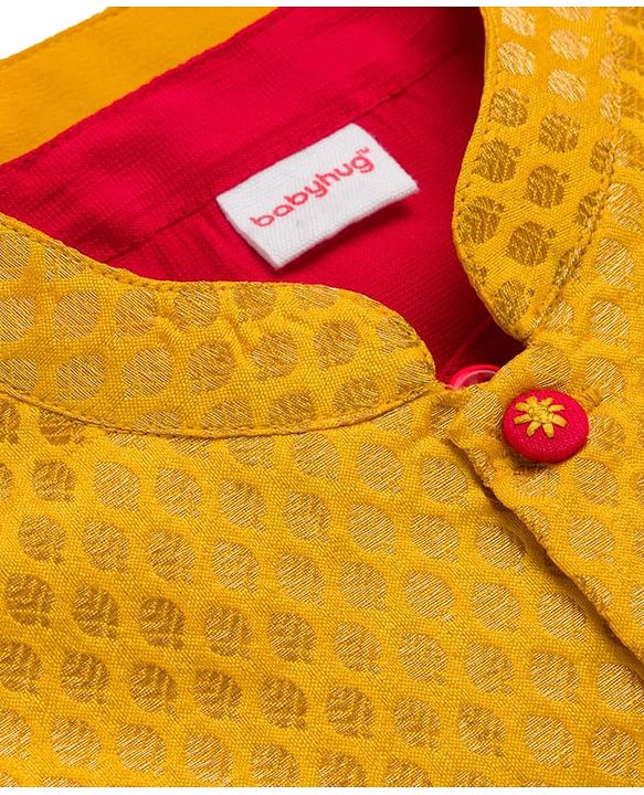 Babyhug Cotton Blend Woven Full Sleeves Kurta Pajama Set with Embroidered Jacket - Dark Pink