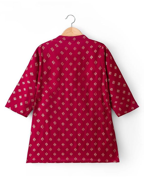 Babyhug Woven Full Sleeves Floral Foil Printed Kurta Pajama  Set- Maroon