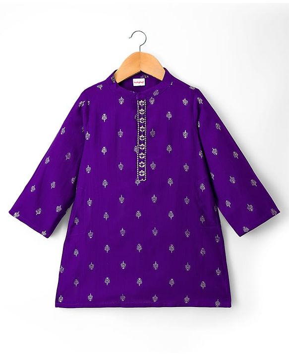 Babyhug Woven Full Sleeves  Foil Printed Kurta Pajama Set- Purple