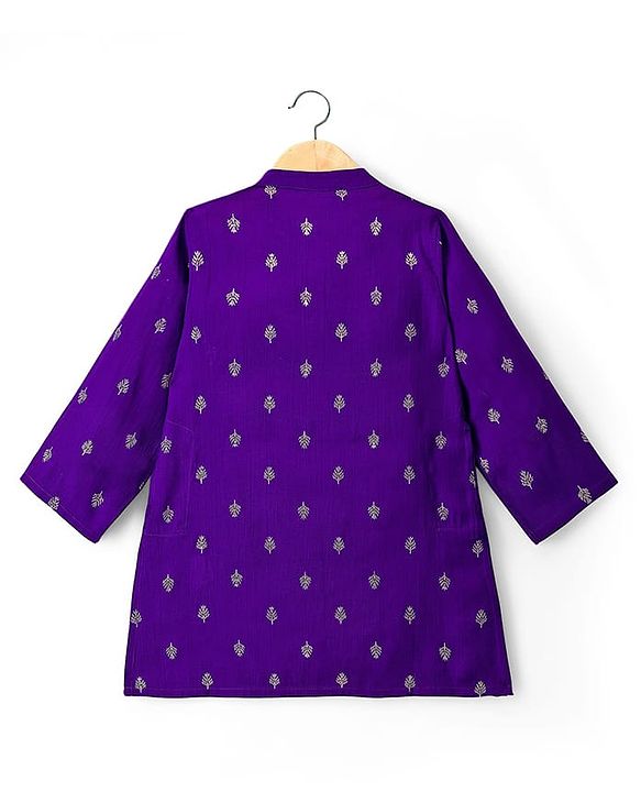 Babyhug Woven Full Sleeves  Foil Printed Kurta Pajama Set- Purple