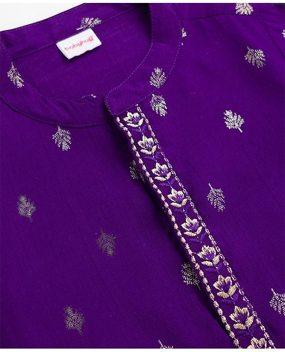 Babyhug Woven Full Sleeves  Foil Printed Kurta Pajama Set- Purple