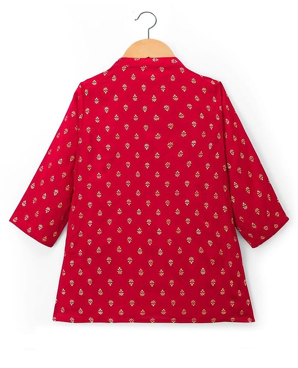 Babyhug Woven Full Sleeves Kurta Pajama Set With Floral Foil Print - Red