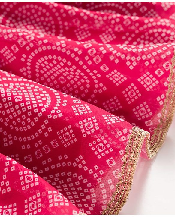 Babyhug Rayon Woven Frill Sleeves Printed Kurti Sharara with Dupatta - Dark Pink