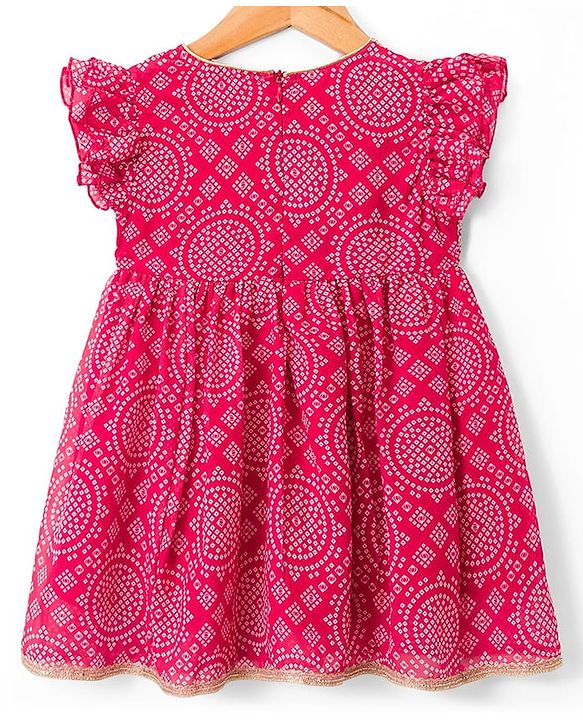 Babyhug Rayon Woven Frill Sleeves Printed Kurti Sharara with Dupatta - Dark Pink