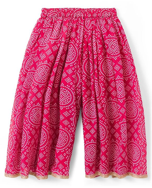 Babyhug Rayon Woven Frill Sleeves Printed Kurti Sharara with Dupatta - Dark Pink