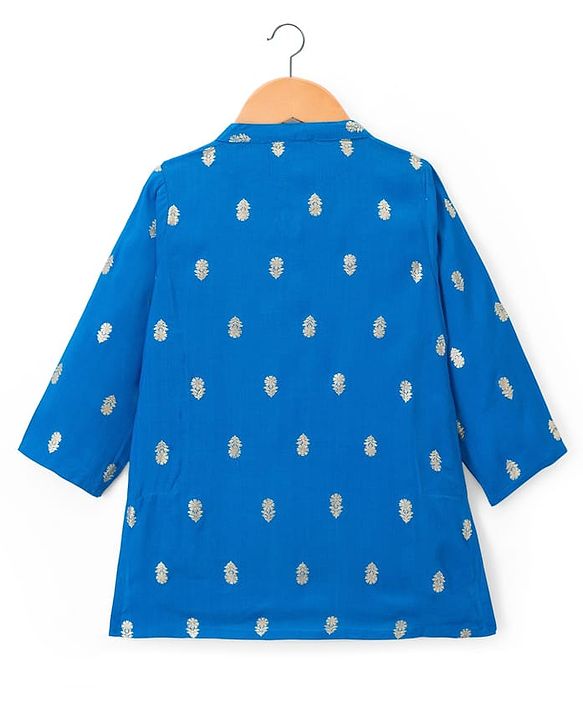 Babyhug Woven Full Sleeves Kurta Pajama Set With Floral Foil Print - Blue
