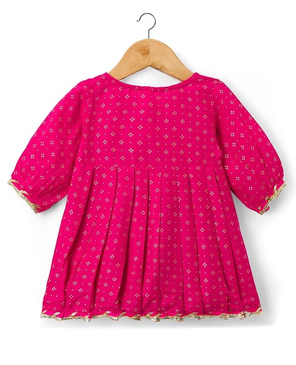 Babyhug Cotton Woven Three Fourth Sleeves Kurta Salwar Set With Floral Pint - Fuchsia