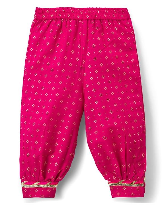 Babyhug Cotton Woven Three Fourth Sleeves Kurta Salwar Set With Floral Pint - Fuchsia