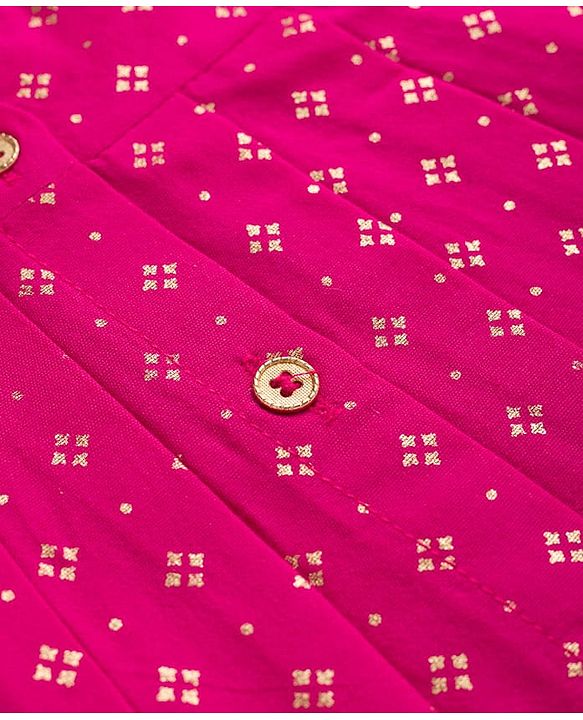 Babyhug Cotton Woven Three Fourth Sleeves Kurta Salwar Set With Floral Pint - Fuchsia
