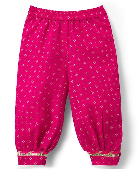 Babyhug Cotton Woven Three Fourth Sleeves Kurta Salwar Set With Floral Pint - Fuchsia