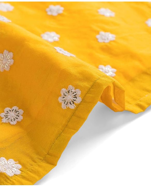 Babyhug Chanderi Woven Three Fourth Sleeves Kurta Sharara & Dupatta Set With Floral Embroidery - Yellow