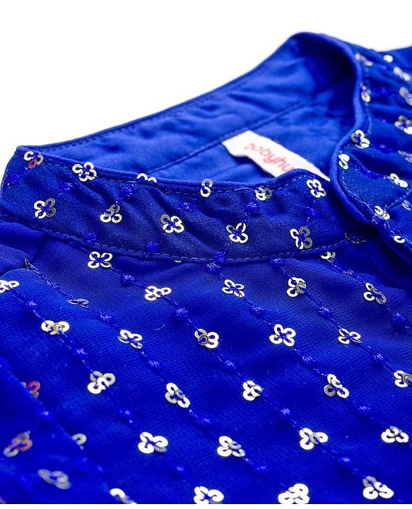 Babyhug Georgette Woven Full Sleeves Kurta Pajama Set With Sequin Detailing - Royal Blue