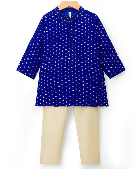 Babyhug Georgette Woven Full Sleeves Kurta Pajama Set With Sequin Detailing - Royal Blue