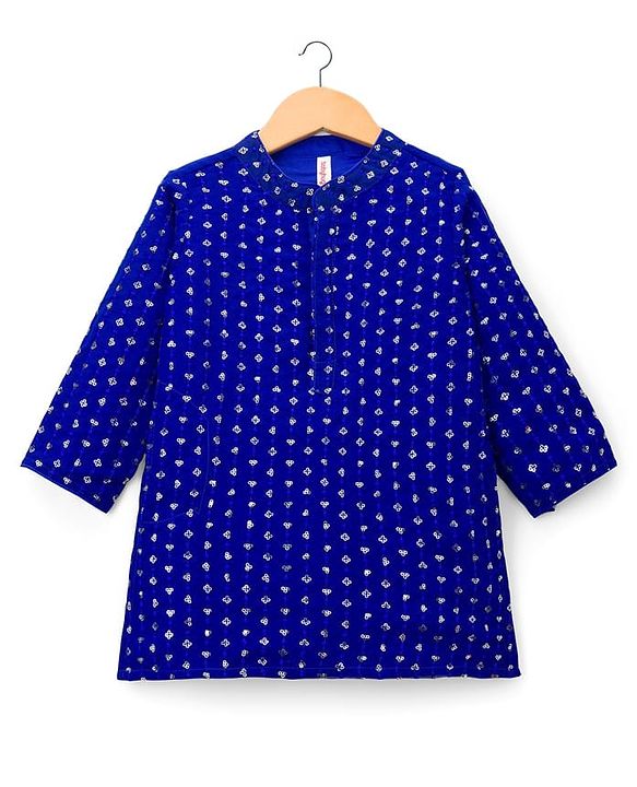 Babyhug Georgette Woven Full Sleeves Kurta Pajama Set With Sequin Detailing - Royal Blue