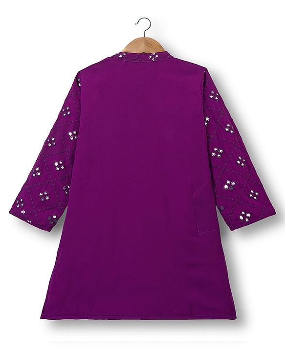 Babyhug Georgette Woven Full Sleeves Kurta Pajama Set With Mirror Embroidered - Purple