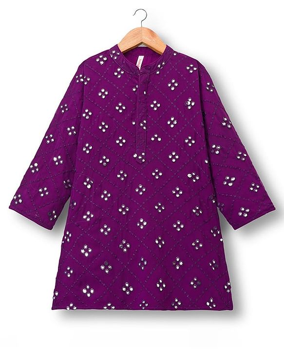Babyhug Georgette Woven Full Sleeves Kurta Pajama Set With Mirror Embroidered - Purple