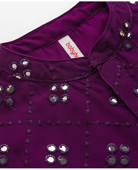 Babyhug Georgette Woven Full Sleeves Kurta Pajama Set With Mirror Embroidered - Purple