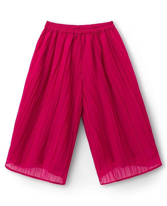 Babyhug Georgette Woven Top & Palazzo Set With Three Fourth Sleeves Embroidered Jacket - Fuchsia