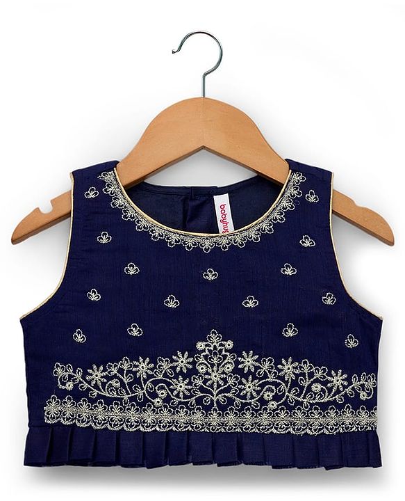 Babyhug Sleeveless Georgett Woven Foil Printed Choli Lahenga with Dupatta -  Navy