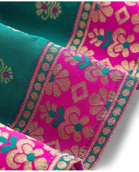Babyhug Brocade Woven Half Sleeves Ethnic Dress With Floral Print - Green