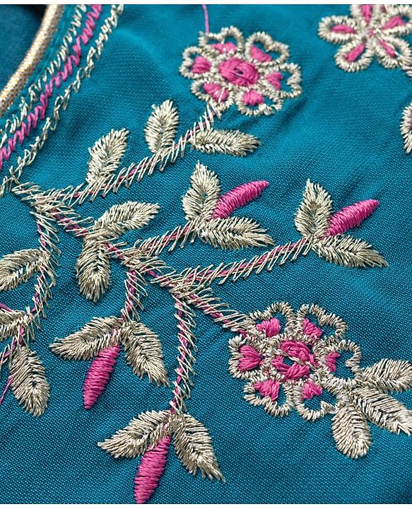 Babyhug Brocade Woven Half Sleeves Ethnic Dress With Floral Embroidery & Print - Fuschia