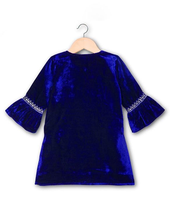 Babyhug Velvet Three Fourth Sleeves Embroidered Kurti Salwar Set with Dupatta - Royal Blue