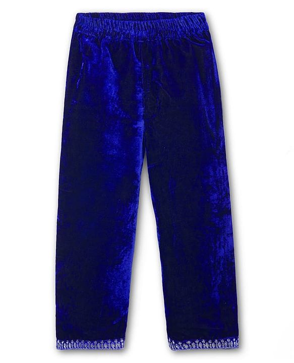 Babyhug Velvet Three Fourth Sleeves Embroidered Kurti Salwar Set with Dupatta - Royal Blue