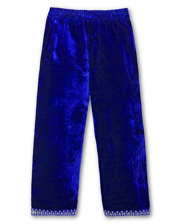 Babyhug Velvet Three Fourth Sleeves Embroidered Kurti Salwar Set with Dupatta - Royal Blue