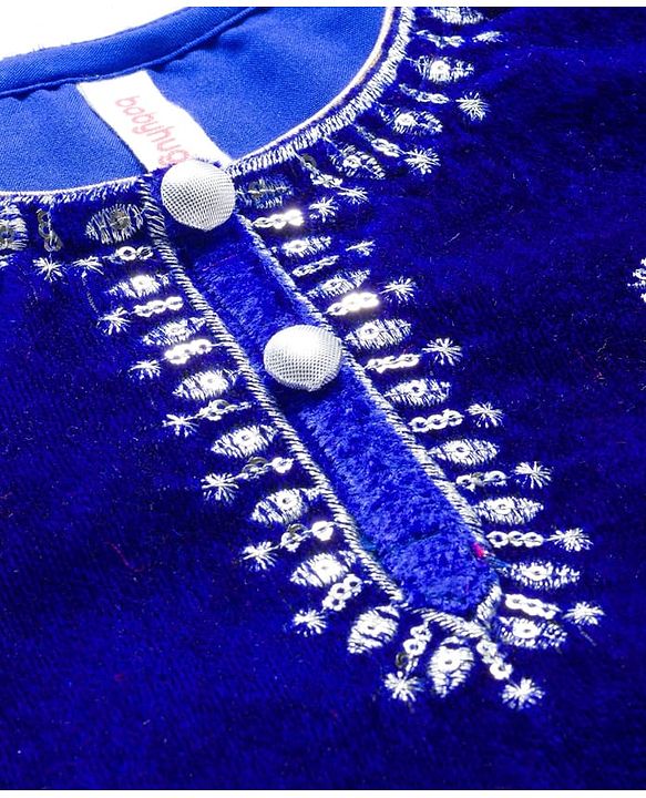 Babyhug Velvet Three Fourth Sleeves Embroidered Kurti Salwar Set with Dupatta - Royal Blue
